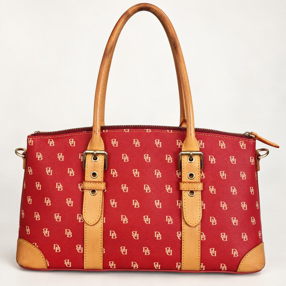 Dooney & Bourke Vintage Y2K Signature DB Monogram Red Satchel + Pouch